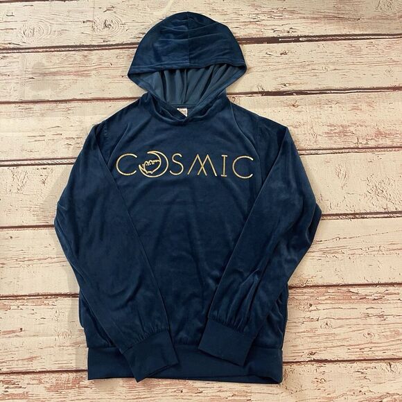 Pusheen Sweatshirt‎ Womens XS Blue Cosmic Pullover Pockets Crushed Velvet Velour - Picture 1 of 8